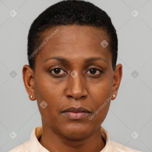 Neutral black young-adult female with short  brown hair and brown eyes