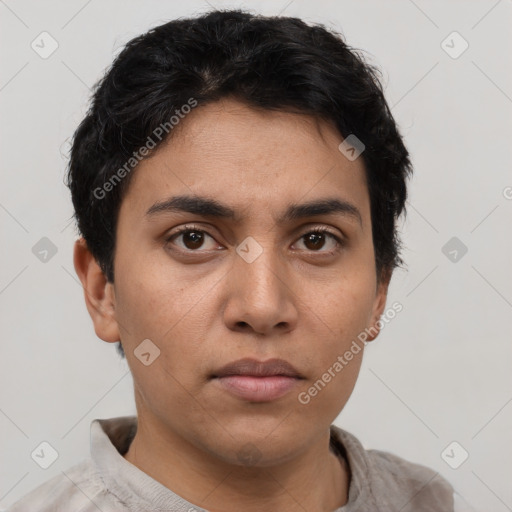 Neutral asian young-adult male with short  black hair and brown eyes