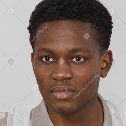 Neutral black young-adult male with short  brown hair and brown eyes