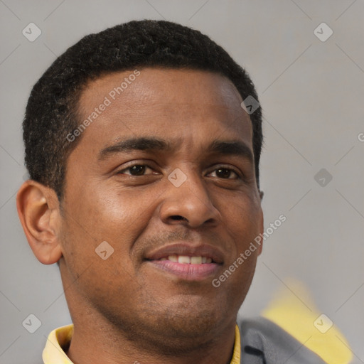 Neutral black young-adult male with short  brown hair and brown eyes