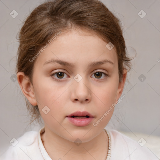 Neutral white child female with medium  brown hair and brown eyes