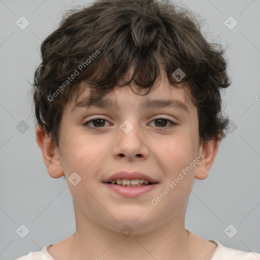 Joyful white child male with short  brown hair and brown eyes