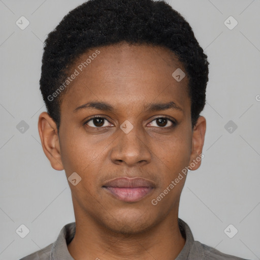 Neutral black young-adult male with short  brown hair and brown eyes