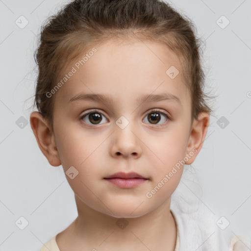 Neutral white child female with short  brown hair and brown eyes