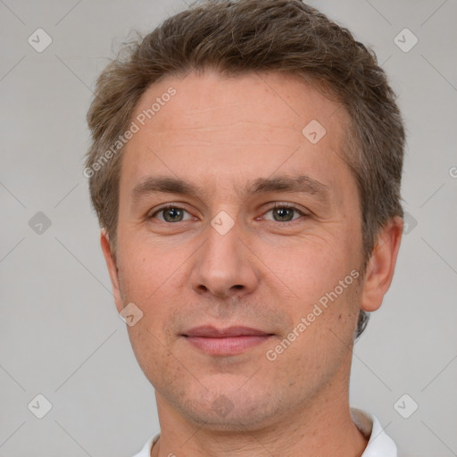 Neutral white adult male with short  brown hair and brown eyes