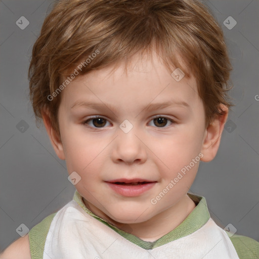 Neutral white child female with short  brown hair and brown eyes