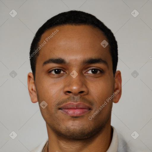 Neutral latino young-adult male with short  brown hair and brown eyes