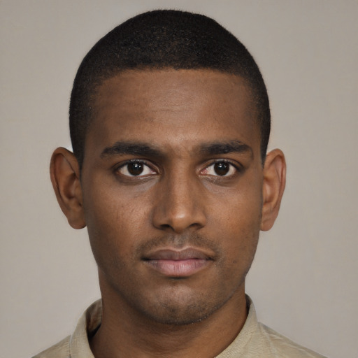 Neutral black young-adult male with short  brown hair and brown eyes