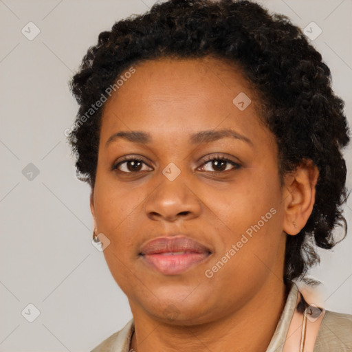 Neutral black young-adult female with short  brown hair and brown eyes