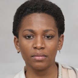 Neutral black young-adult female with short  brown hair and brown eyes