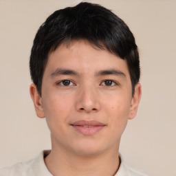 Neutral asian young-adult male with short  brown hair and brown eyes