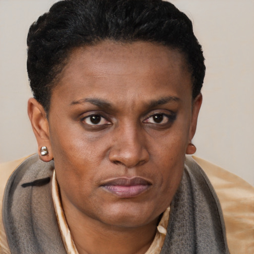 Joyful black adult male with short  brown hair and brown eyes