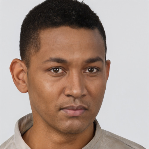 Neutral latino young-adult male with short  brown hair and brown eyes