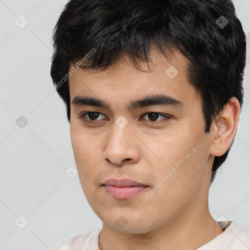 Neutral asian young-adult male with short  brown hair and brown eyes