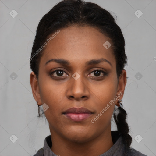 Neutral black young-adult female with medium  black hair and brown eyes