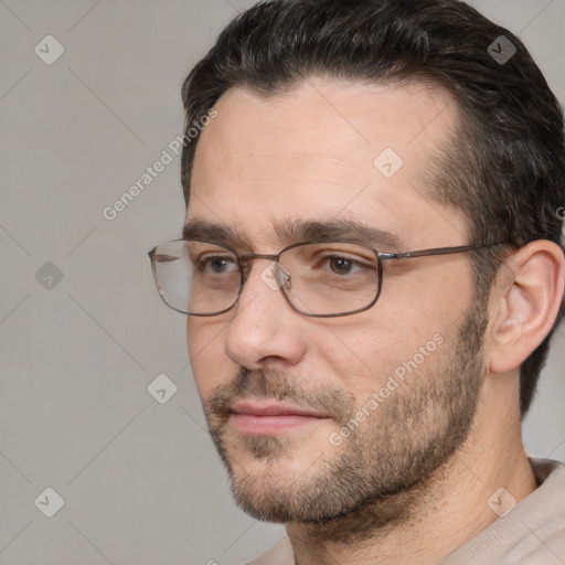 Neutral white adult male with short  brown hair and brown eyes