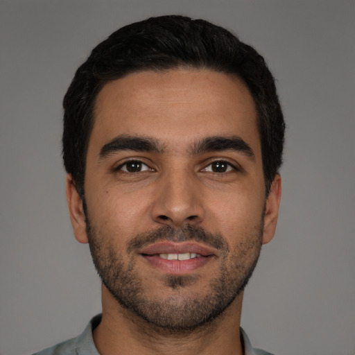 Neutral latino young-adult male with short  brown hair and brown eyes