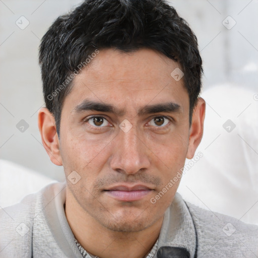 Neutral white adult male with short  brown hair and brown eyes