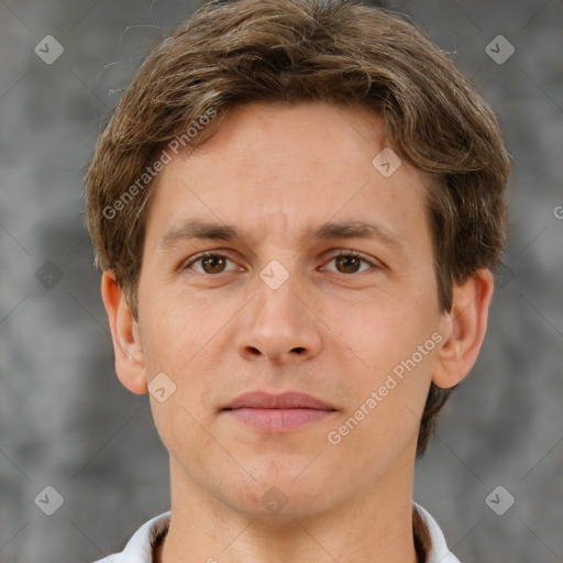 Neutral white adult male with short  brown hair and brown eyes