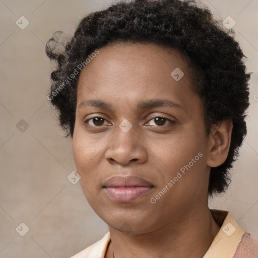 Neutral black young-adult female with short  brown hair and brown eyes