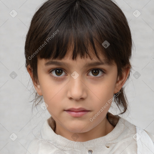 Neutral white child female with medium  brown hair and brown eyes