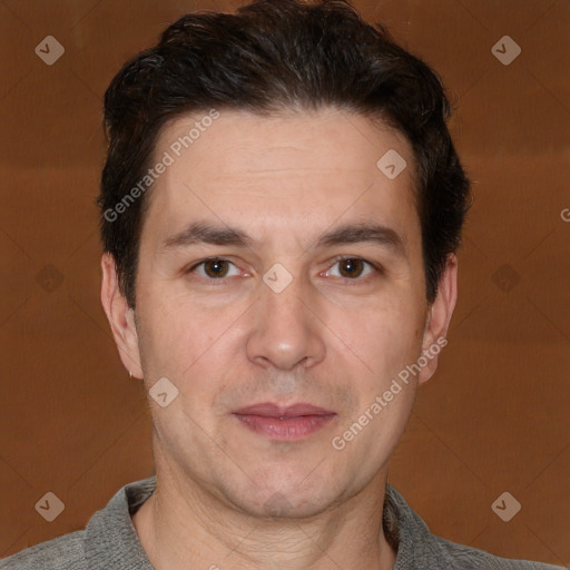 Neutral white adult male with short  brown hair and brown eyes