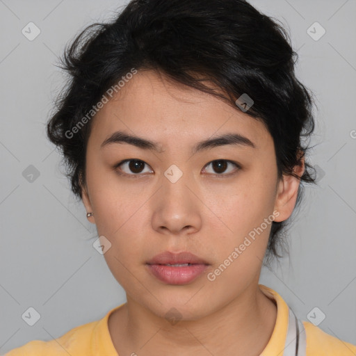 Neutral asian young-adult female with medium  brown hair and brown eyes