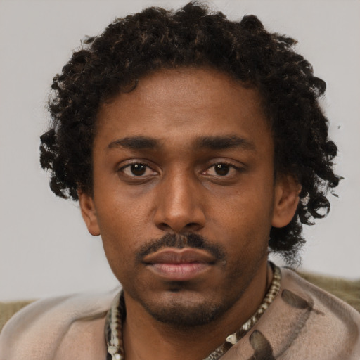 Neutral black young-adult male with short  brown hair and brown eyes