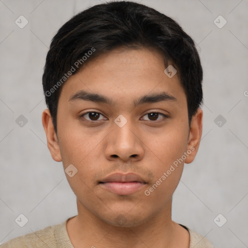 Neutral asian young-adult male with short  black hair and brown eyes