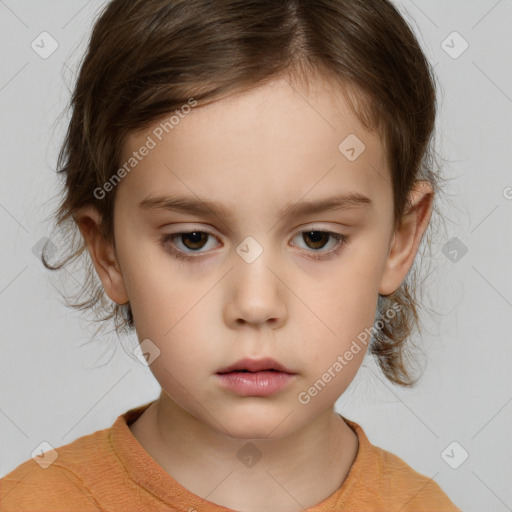 Neutral white child female with medium  brown hair and brown eyes