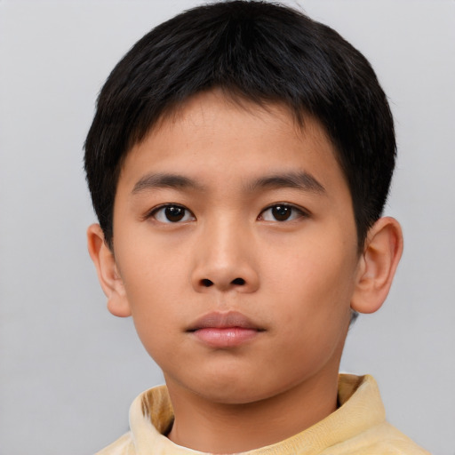 Neutral asian child male with short  brown hair and brown eyes
