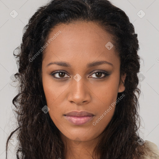 Neutral black young-adult female with long  brown hair and brown eyes