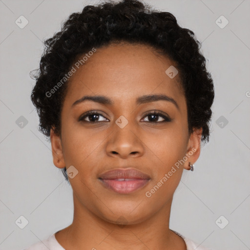 Neutral black young-adult female with short  brown hair and brown eyes