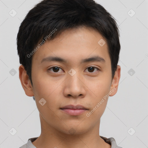 Neutral asian young-adult male with short  brown hair and brown eyes