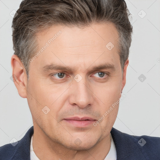 Neutral white adult male with short  brown hair and brown eyes