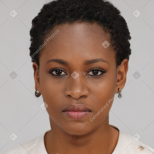 Neutral black young-adult female with short  black hair and brown eyes