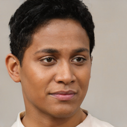 Neutral black young-adult male with short  brown hair and brown eyes