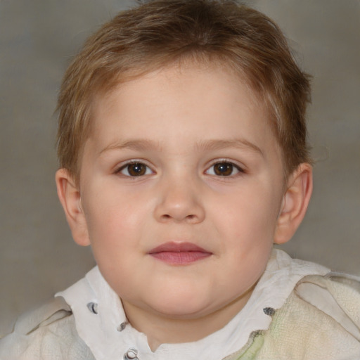 Joyful white child female with short  brown hair and brown eyes