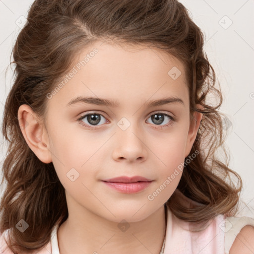 Neutral white child female with medium  brown hair and brown eyes