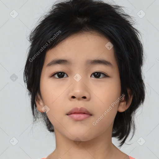 Neutral asian young-adult female with medium  brown hair and brown eyes