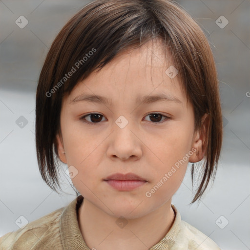 Neutral white child female with medium  brown hair and brown eyes