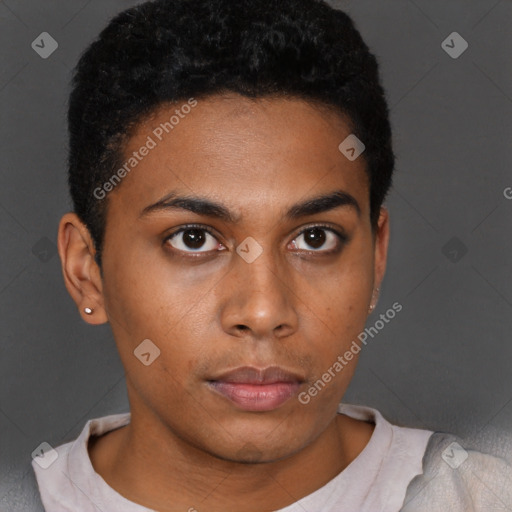 Neutral black young-adult male with short  brown hair and brown eyes