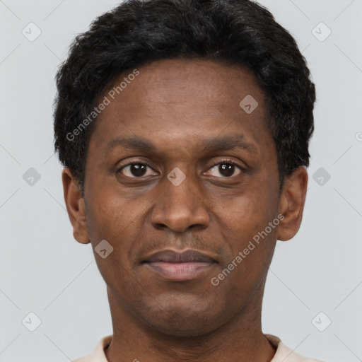 Neutral black young-adult male with short  brown hair and brown eyes