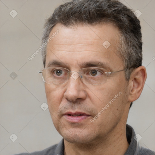 Neutral white adult male with short  brown hair and brown eyes