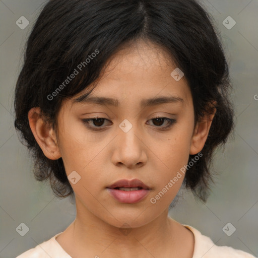 Neutral asian young-adult female with medium  brown hair and brown eyes