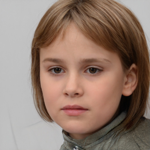 Neutral white child female with medium  brown hair and brown eyes