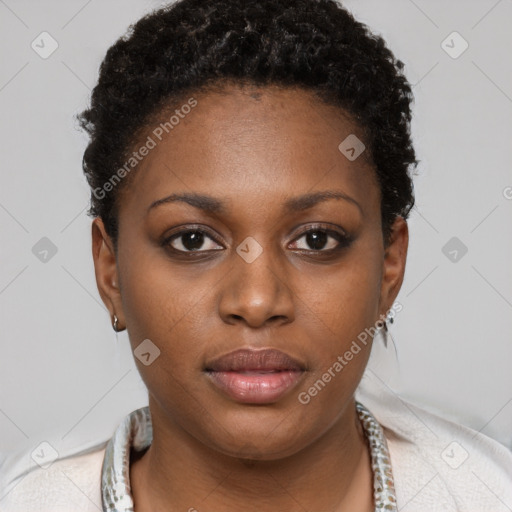 Neutral black young-adult female with short  brown hair and brown eyes