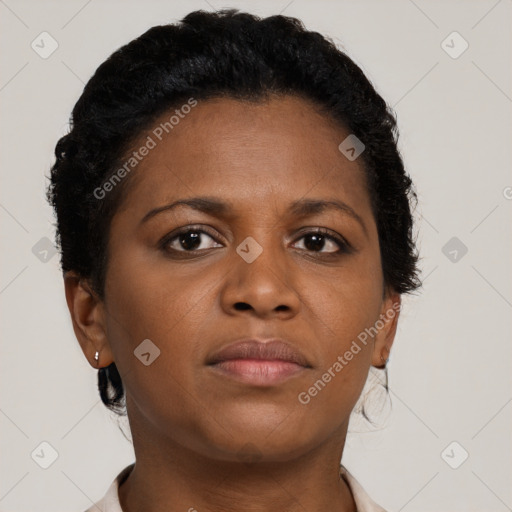 Neutral black young-adult female with short  brown hair and brown eyes