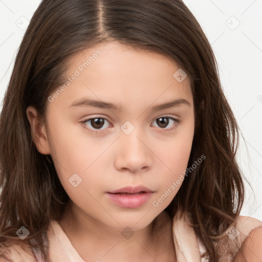 Neutral white child female with long  brown hair and brown eyes