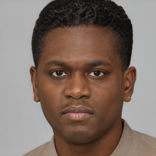 Neutral black young-adult male with short  brown hair and brown eyes